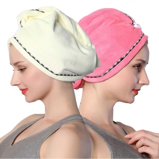 Toalla para el cabello tipo turbante, paquete de 2, de secado rápido, microfibra con botón, súper absorbente, para mujer.