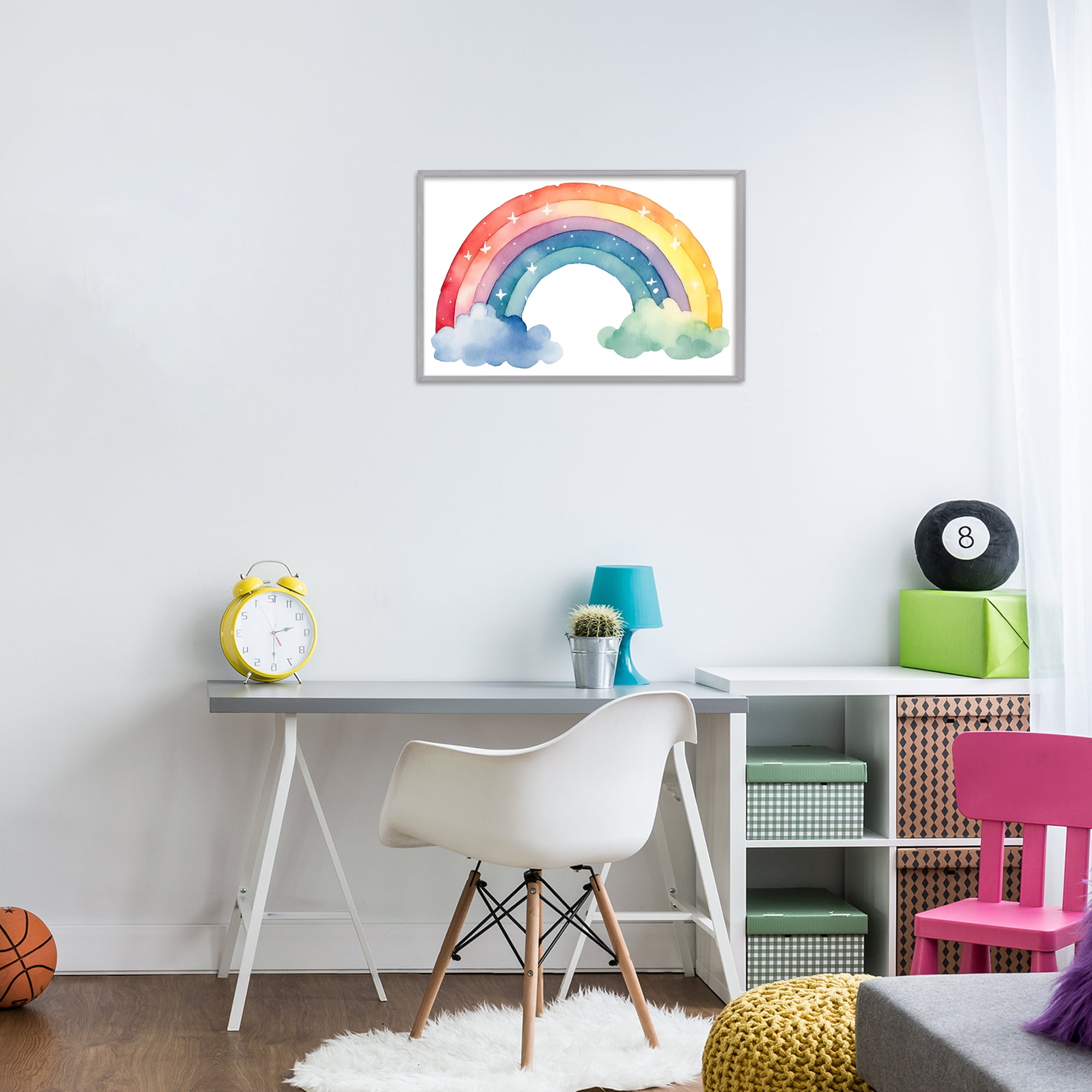Stupell Industries Colorful Rainbow with White Stars Gray Framed Giclee Art, design by Creative Studio