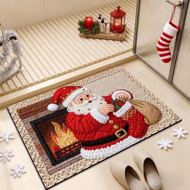 Alfombra navideña para el baño | Alfombra absorbente aterciopelada para la entrada del baño | Alfombra antideslizante para la decoración navideña del hogar