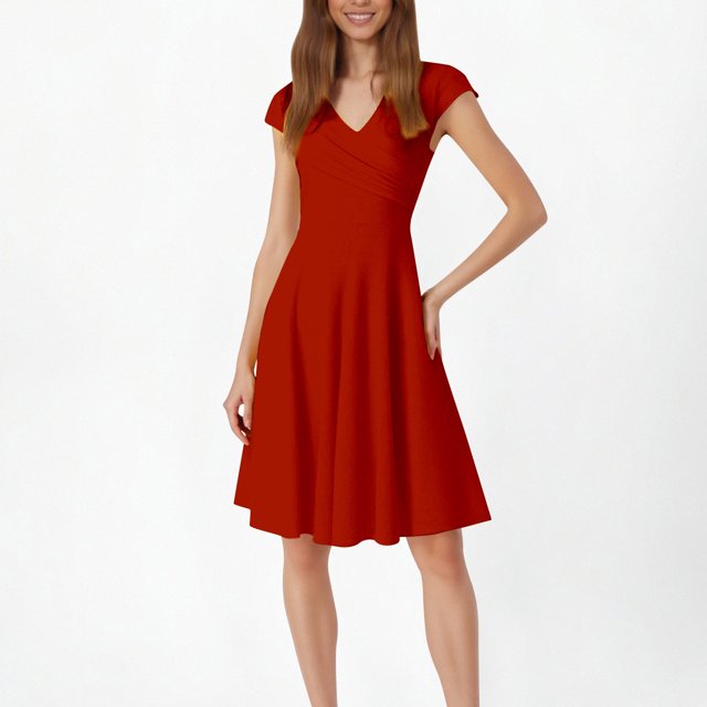 WILLBEST Vestidos Mono Informal De Manga Corta Con Cuello En V Y Color Liso Para Mujer, Falda Corta Con Vuelo Grande, Falda Informal De Verano