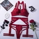 thumbnail image 1 of Conjunto de sujetador con botones frontales completamente expuestos y encaje de cuatro piezas de lencería sexy multicolor, 1 of 6