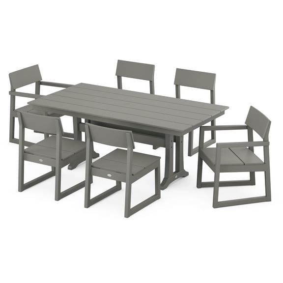 POLYWOOD EDGE 7-Piece Farmhouse Trestle Dining Set in Black