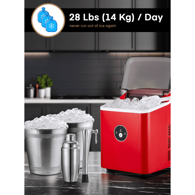 KISSAIR Countertop Ice Maker, Self-Cleaning Portable Ice Maker Machine with  Handle, 9 Bullet-Shaped Ice Cubes Ready in 6 Mins, 26Lbs/24H with Ice