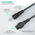 thumbnail image 4 of Cable de alimentación AC para computadora portátil, cable de alimentación universal de 5 pies, 125 V, 4 of 5