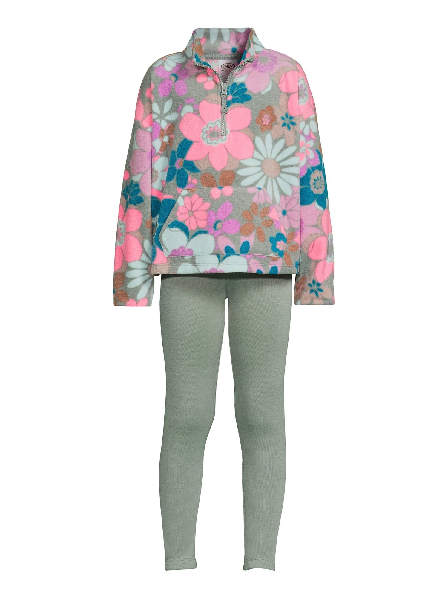 Athletic Works Girls Pullover and Cozy Legging 2-Piece Outfit Set, Sizes 4-18 & Plus