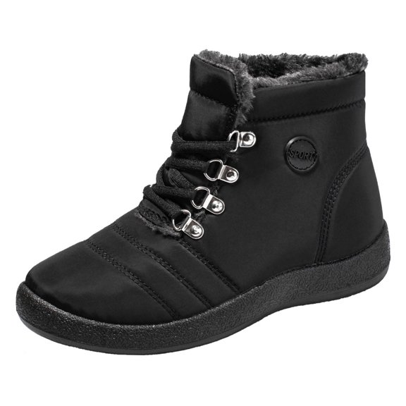 Xfvqtps Womens Sneakers Plush Fleece Line Lace Up and Zipper High Top Lightweight Non Slip Waterproof Climbing Warm Shoes Large Size Round Toe Insulation Outdoor Snow Boots Black