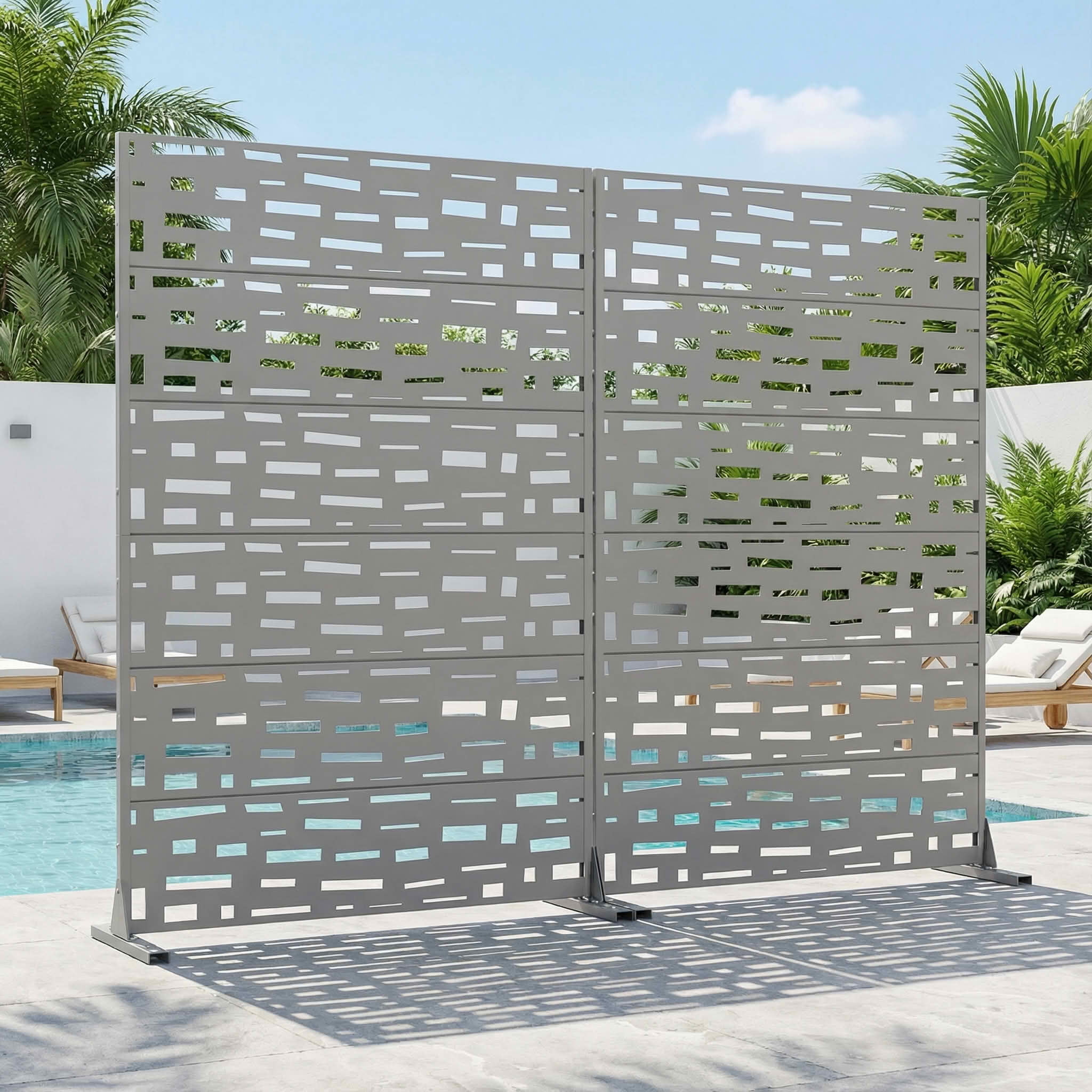 MAYEERTY 72X47" Metal Outdoor Gray Privacy Screen for Backyard & Garden, 6 Piece Set, Double‑sided Installation