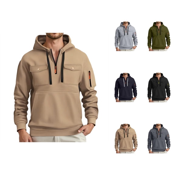 Plain Hoodies for Men 2025 Fall Winter Long Sleeve Hooded Sweatshirt with Pockets Half Zipper Pullover Mens Hoodies