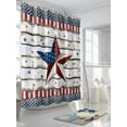 thumbnail image 3 of 4th of July Shower Curtain, Patriotic Farmhouse Barn Star Bathroom Decor Curtains Set with Hooks, Red Striped Waterproof Fabric Home Accessories， 66 X 72 Inch Long, 3 of 6