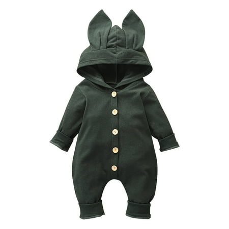 

QIPOPIQ Rompers for Baby Girls Clearance Toddler Kids Boys Girls Cute Cartoon Rabbit Ears Solid Color Cotton Romper