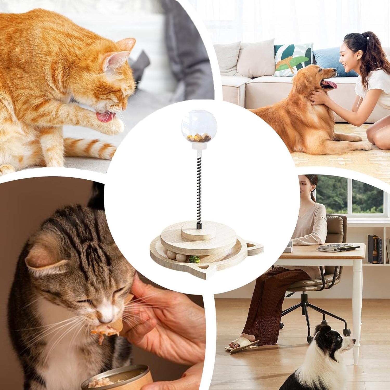 Colourtree Cat Toy Treat Ball Treat Dispenser Toy, with Catnip,Roller Track Interactive Cats Toys Indoor Kitten, Cat Food Toy Solid Wood Feeder Ball With 0.7 Inch Feeding Hole