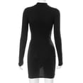 thumbnail image 4 of Vestido ajustado fruncido para mujer, elegante, de moda, de color puro, de manga larga, con cordón, para fiesta navideña, negro M, 4 of 12