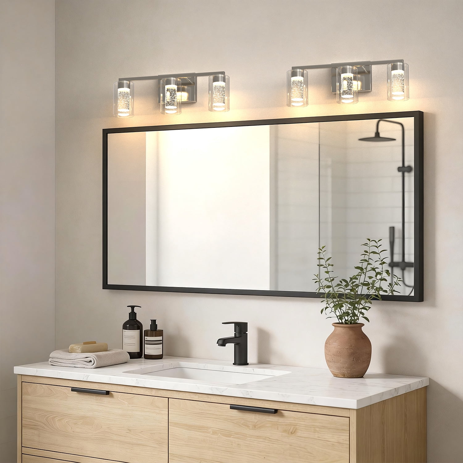 YANSUN 3-Light Bubble Glass Vanity Light with Remote, Dimmable & Color Adjustable for Bathroom living Room