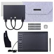 Abanopi 10x6 Inch Professional Graphics Drawing Tablet 12 Express Keys with 8192 Levels Battery-Free Stylus/30pcs Nibs/Pen Clip/2pcs OTG Cable/Copy Film/Hand Feeling Film/Protective Bag/Glove Suppor