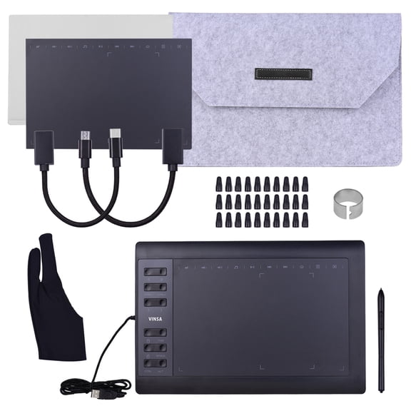 Riwcyla Tablette de Dessin Graphique Professionnelle 10x6 Pouces 12 Touches Express avec Batterie 8192 Niveaux, Stylet Gratuit 30 Pcs Pince à Plume 2 Pcs Pellicule de C CableCopy OTG Sensation à la Main Sac Protecteur de Film Gants Prise en Charge PCLap