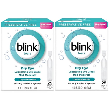 Blink Tears Dry Eye Lubricating Eye Drops Mild-Moderate 0.01 fl oz 25 Sterile Single-Use Vials - 2 Pack
