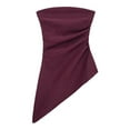 thumbnail image 3 of Womens Summer Tube Tops 2025 Trendy Strapless Ruched Going Out Tops Outfits Asymmetrical Bandeau Shirts Wine Red L, 3 of 9
