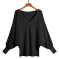 thumbnail image 2 of Batwing Sweater Deep V Neck Loose Fitting Oversized Pullover Top, 2 of 3