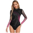 thumbnail image 6 of Aislor Women's Long Sleeve Leotard With Shorts Figure Skating Outfit Contemporary Dancewear Hot Pink XL, 6 of 7