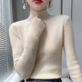 thumbnail image 4 of Suéter de cuello medio para mujer Otoño Invierno Manga larga Cálido Jersey de punto suave Tops, Beige, 4 of 7