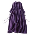thumbnail image 2 of LEEYNEER Summer Dresses for Women Women‘S Summer Cotton and Linen Five-Point Sleeve Lapel Drawstring Waist Solid Color Large Swing Flowing Temperament Long Skirt Dress, 2 of 7