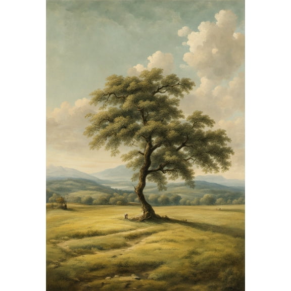Lone Tree Landscape Oil Painting - 12" x 18" Art Print Wall Decor