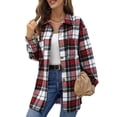 thumbnail image 3 of UVN Flannel Plaid Shirts for Women Shacket Jacket Long Sleeve Button Down Shirt Coats Top, 3 of 9