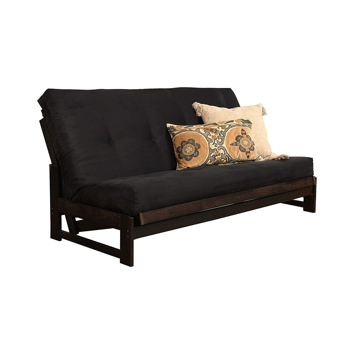Maykoosh Vintage Vogue Futon Frame with Suede Black Mattress - 76"L x 31"D x 37"H, Versatile Full-Size Futon Sofa, Space-Saving Design