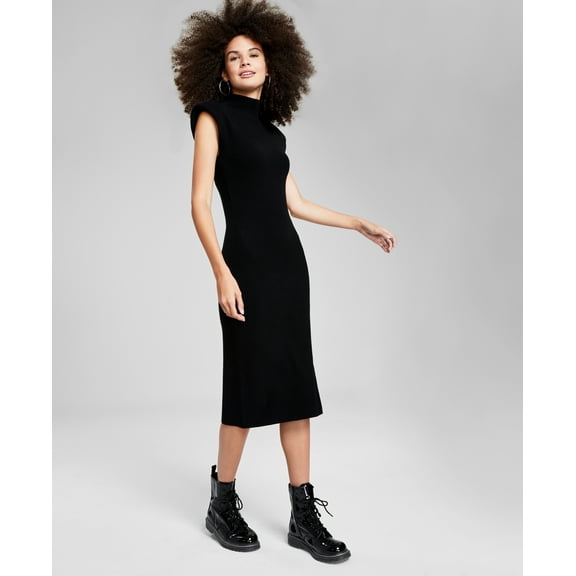 Women's Cap-Sleeve Sweater Dress Black XS