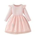thumbnail image 2 of Girls Tulle Dress Long Sleeve - Pink Party Dress with Embroidery, Ruffle Shoulder Fluffy Dress for Kids Ages 3-10,Size 7-8 T, 2 of 9