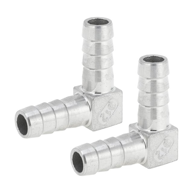 Conectores de Manguera de Acero Inoxidable 304 de Bargains Únicos 15/32" Conector de 90 Grados para Aire Agua Aceite Gas Combustible 2 Pcs Tono Plateado