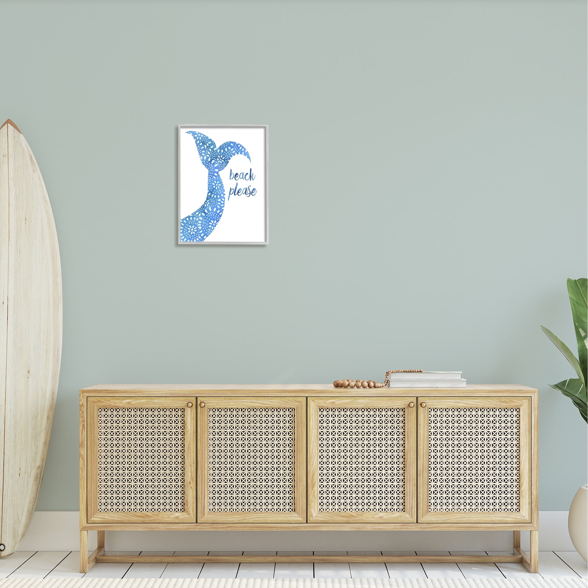 Stupell Industries Beach Please Blue Mermaid Tail Mandala Pattern Painting Gray Framed Art Print Wall Art, Design by Jackie Decker