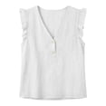 thumbnail image 4 of Casual Blouse for Women V Neck Ruffle Tank Top Breathable Linen Blend Top Breathable Vacation Summer Shirts White XL, 4 of 8