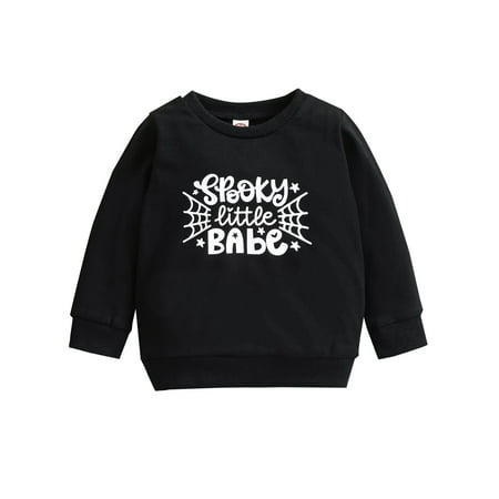 

Nokpsedcb Kids Baby Boys Girls Halloween Sweatshirt Letter Round Collar Long Sleeve Pullover Tops Clothes Black Spider Web 2-3 Years