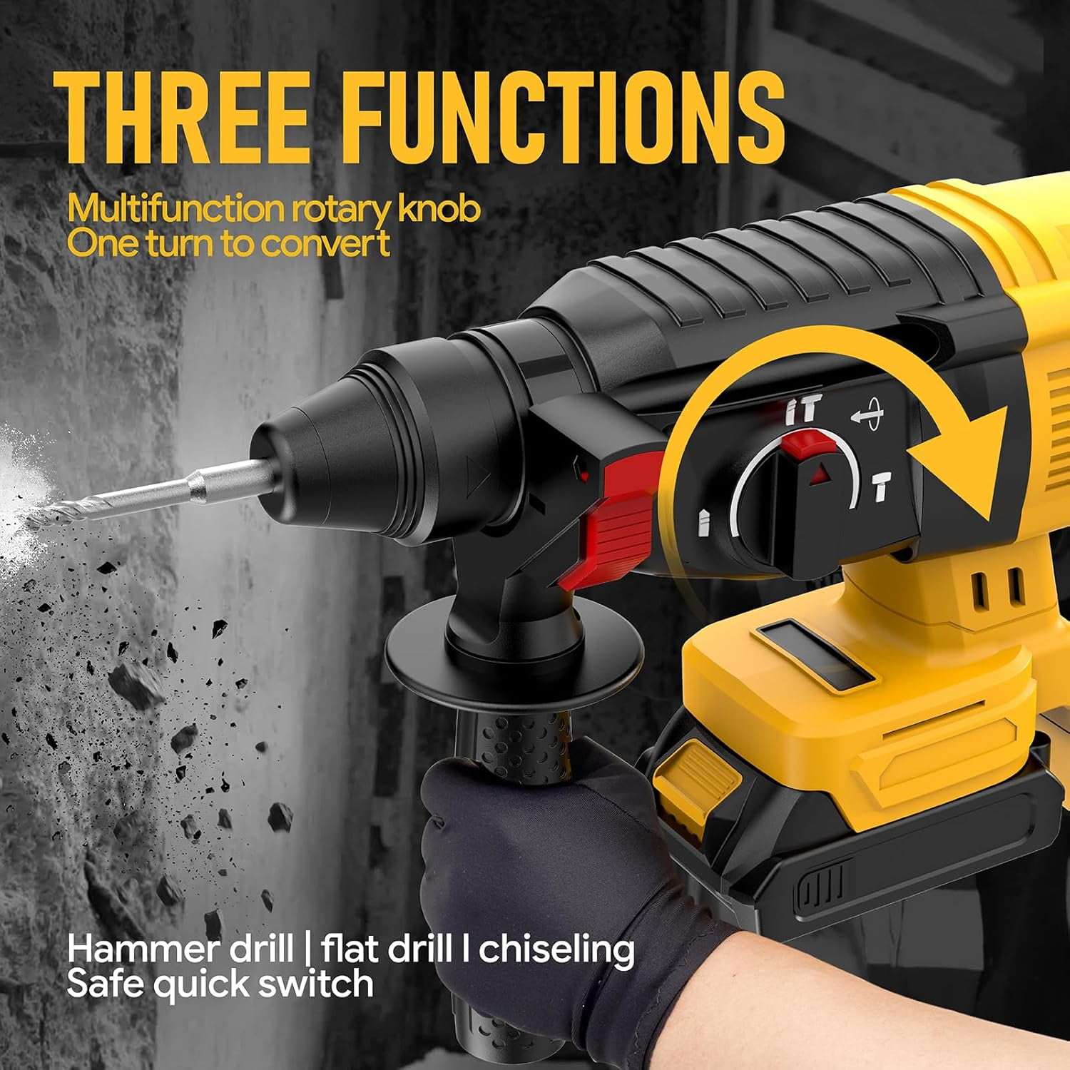 Cordless SDS-Plus Rotary Hammer Drill Compatible with Dewalt 20V MAX Battery, Brushless Motor, 4-Function, Tool Only (No Battery)