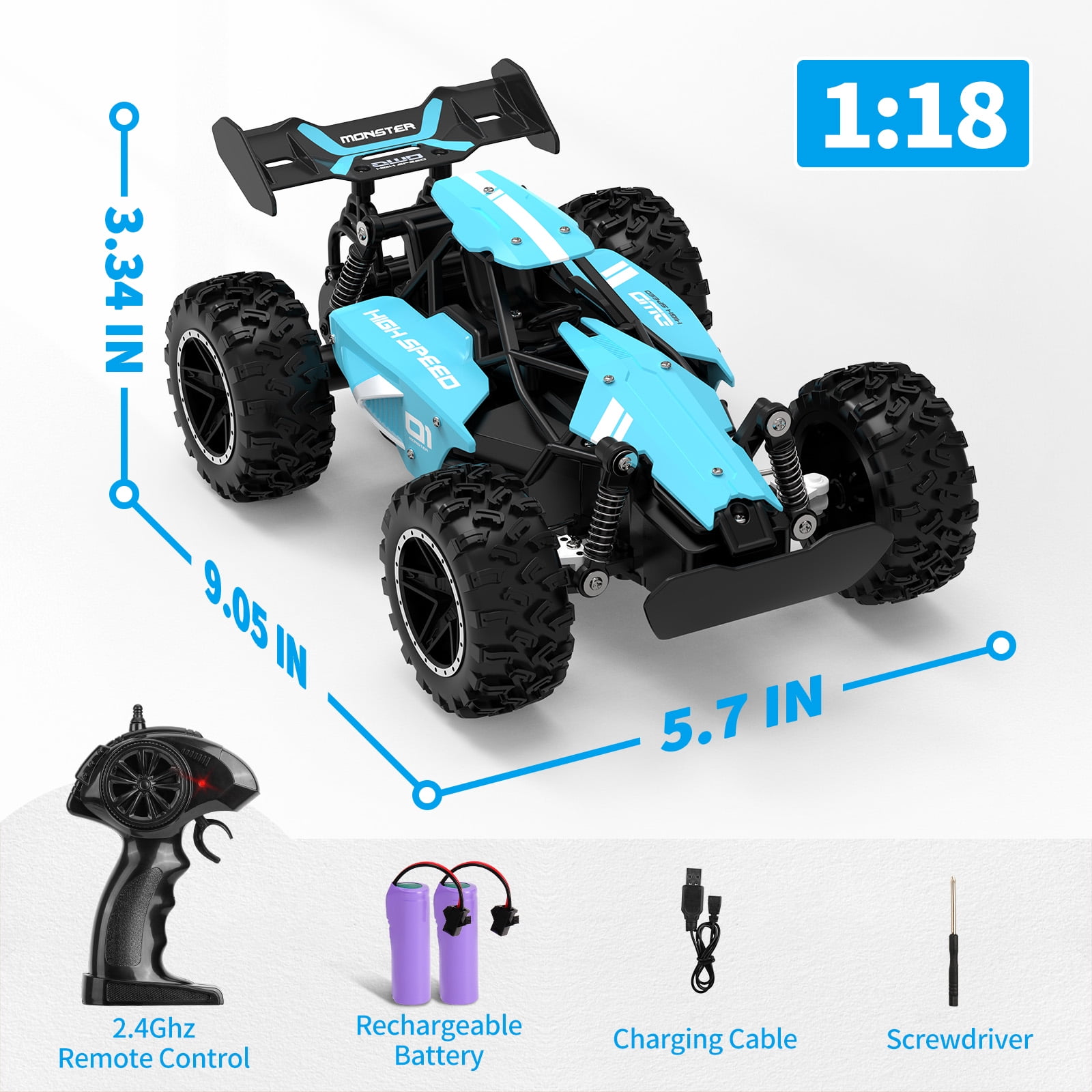 Kivdit Remote Control Car, 1:18 High Speed RC Cars, 20+ km/h Racing Car Toy for Boys & Girls Gifts for Kids