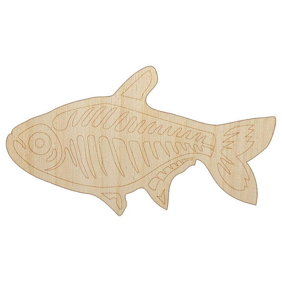 X-Ray Tetra Skeleton Fish Wood Shape Unfinished Piece Cutout Craft DIY Projects - 4.70 Inch Size - 1/8 Inch Thick
