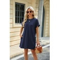 thumbnail image 4 of QINCAO Womens Dress Summer Casual Roll Up Sleeves T Shirt Dress Solid Color Round Neck Mini Dress With Side Pockets S-2XL, 4 of 5