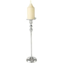 Modernist Home Pillar Candle Holder, Stunning Silver Aluminum, 20.75 Inches