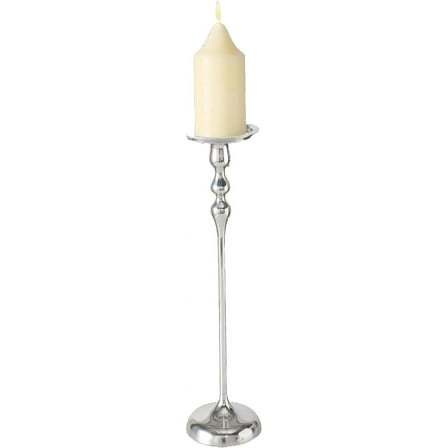 Modernist Home Pillar Candle Holder, Stunning Silver Aluminum, 20.75 Inches