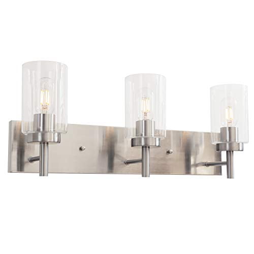 Vinluz Vanity Bathroom Light Fixture Brushed Nickel 3 Lights Modern Wall Sconce Lighting With Clear Glass Shade Vintage Rustic Porch Wall Lamp Bedroom Living Room Walmart Com Walmart Com