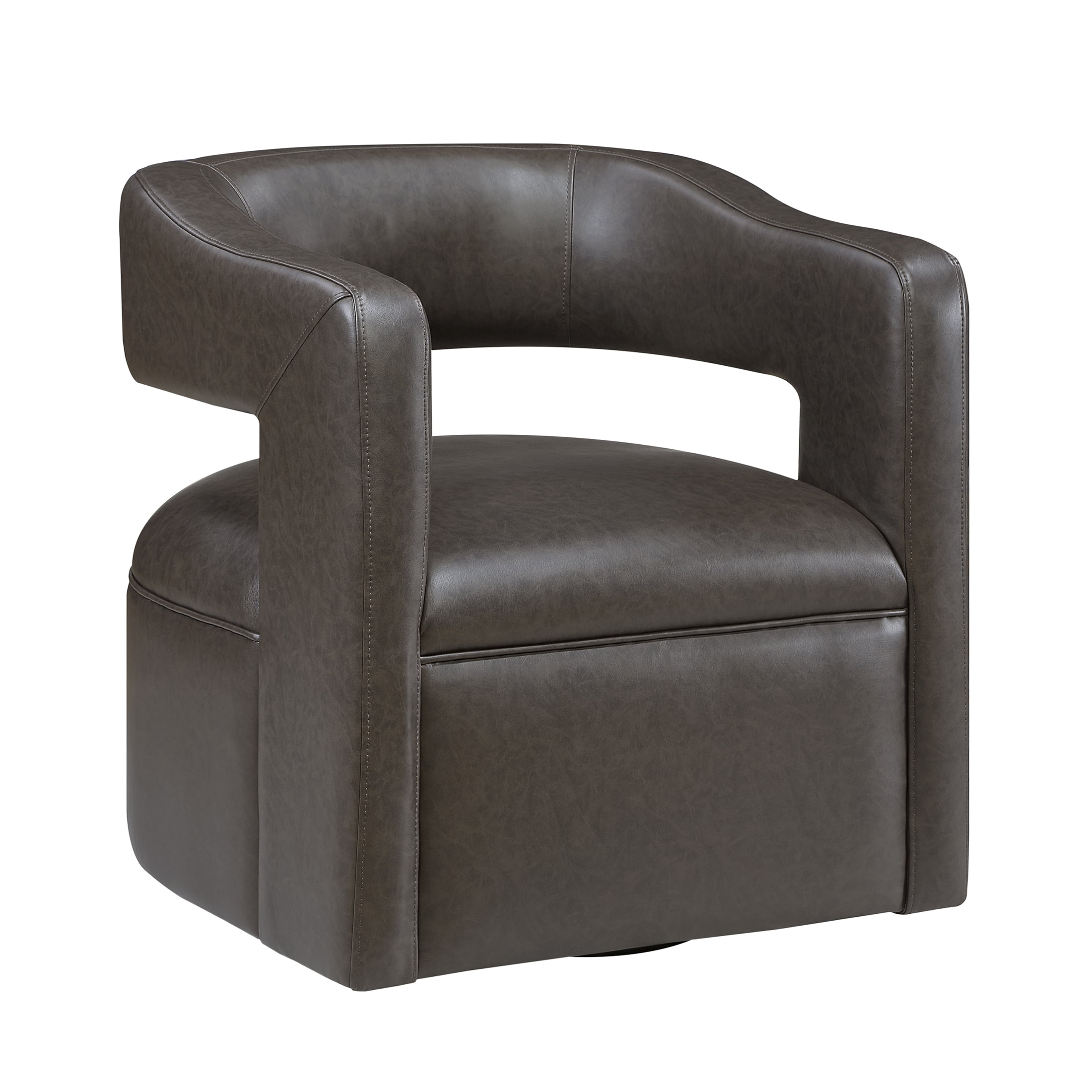 OakvillePark Azura Faux Leather BarrelSwivel Chair, Dark Coffee