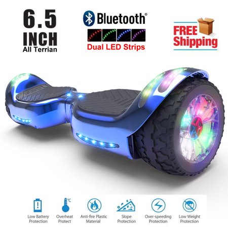 Hoverboard All-Terrain LED Flash Wide All Terrian Wheel with Bluetooth Speaker Dual LED Light Self Balancing Wheel Electric Scooter Chrome