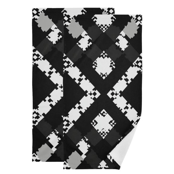 Black White Gray Pixel Pattern Hand Towel Absorbent Bath Towels for Bathroom Sports Gym 28" x 14" Set of 2