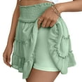 thumbnail image 4 of vigerkar Womens Ruffle Mini Skort Casual High Waisted Tiered A Line Beach Vacation Summer Boho Flowy Skirts with Shorts Green, S, 4 of 6
