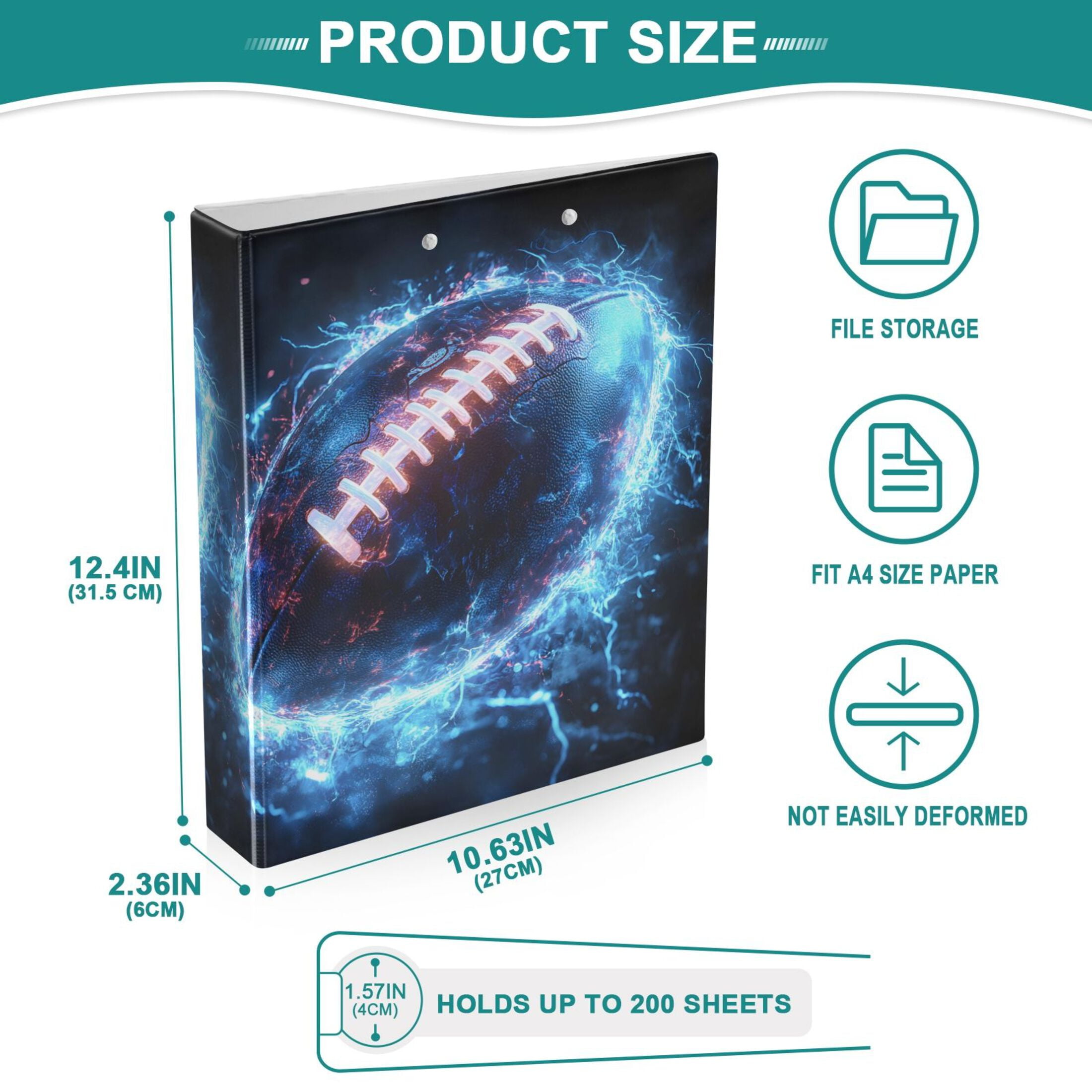 joogoo Cool Football Hardcover 3 Ring Binder 1.5" Round Rings Interior Pockets Binders Organizer 1 Pack