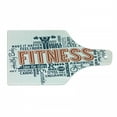thumbnail image 1 of Fitness Cutting Board, Health Related Words Retro Style Typography Active Lifestyle, Decorative Tempered Glass Cutting and Serving Board, Wine Bottle Shape, Orange Dark Blue White, by Ambesonne, 1 of 1