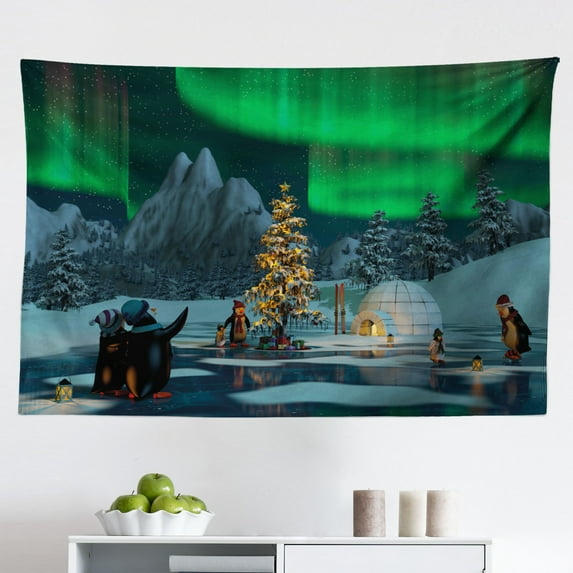 Aurora Borealis Tapestry, Unusual Sky Scenery Over Calm Serene Lake Color Reflections Landscape, Fabric Wall Hanging Decor for Bedroom Living Room Dorm, 2 Sizes, Violet Blue, by Ambesonne