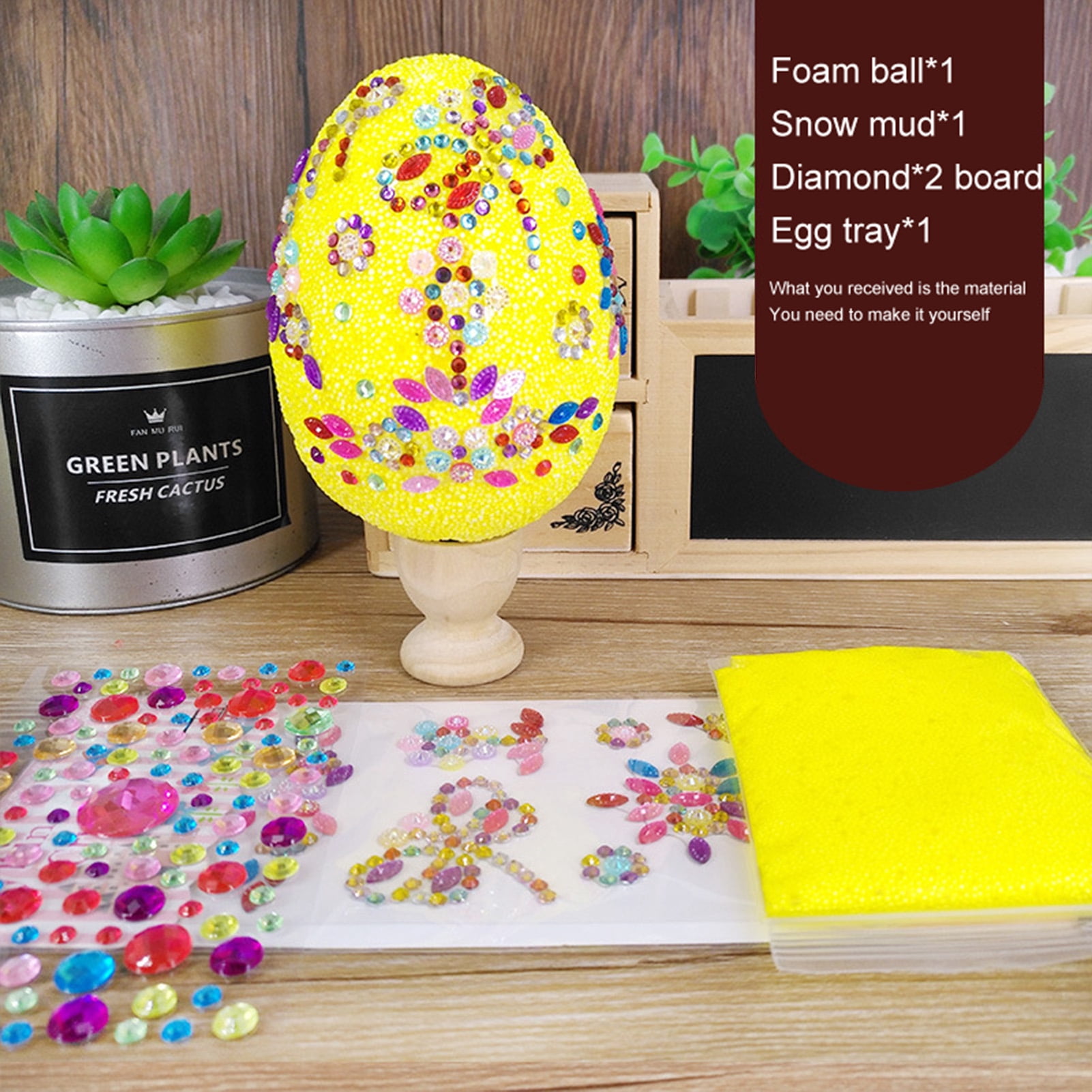 rygai 1 Set Eggs Toy with Rhinestone Stickers DIY Graffiti Toy Hand-painted Snow Polymer Clay Easter Eggs Holiday Gift,Pink