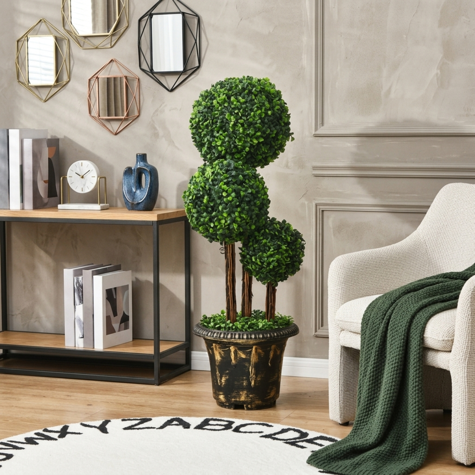 Vebreda Artificial Plant Decor, 36-Inch Artificial Topiary Triple Ball Tree for Indoor and Outdoor, Realistic and Lifelike Appearance